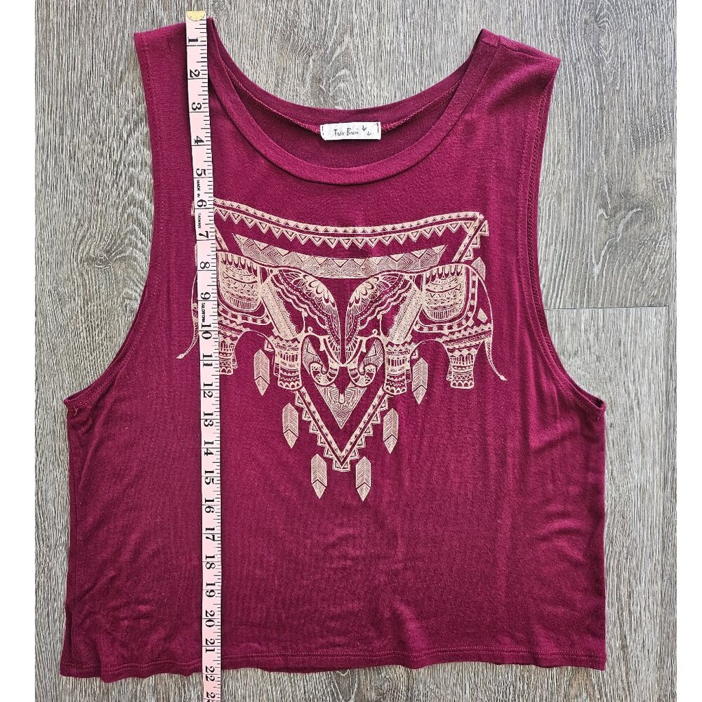 Boho Elephant Graphic Tank Top Burgundy Tribal Festival Sleeveless Top - Picture 4 of 5